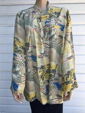Citron Santa Monica Asian Inspired Mandarin Collar Japanese Blouse Tunic sz L